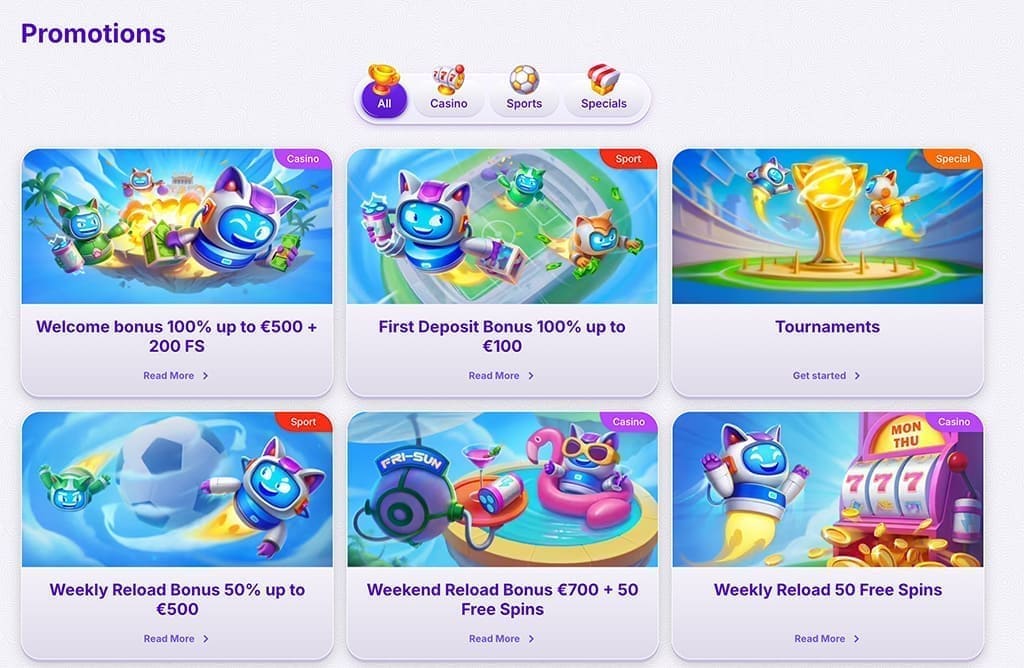 Robo Cat Casino ποικιλία παιχνιδιών