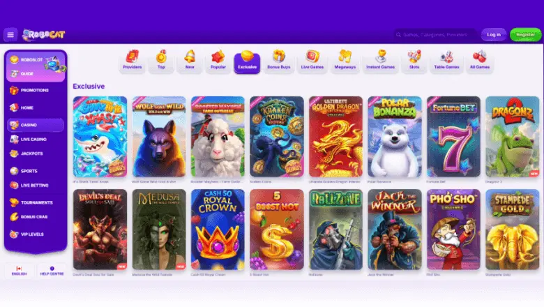 Robo Cat Casino pelivalikoima